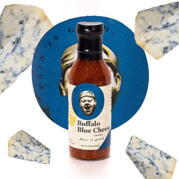 Pain is Good - Buffalo Blue Cheese Screaming Wing Sauce - 13.5oz Bottle - Made in USA - All Natural Ingredients, Non-GMO, Gluten-Free, Sugar-Free, Vegetarian, Keto