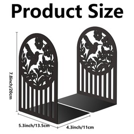 CRASPIRE 1 Pair Bird Metal Bookends 5.3x4.3x7.8 Decorative Hummingbird Flower Heavy Duty Study Non-Skid Tall Book Stoppers Holder Support Organizer Magazine for Shelves Desk Birthday Book Lover Gift