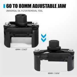 SMOTIVEPRO Adjustable Oil Filter Wrench Set 60-80mm, 1/2" Drive Universal Oil Filter Removal Tool with 2 Durable Serrated Non-Slip Jaws