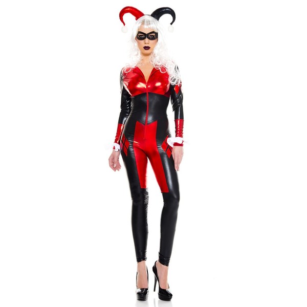 4 PC. Ladies Dark Harley Jester Jumpsuit Costume Set -