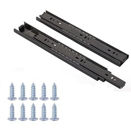 Full Extension Drawer Slides 14 inch Ball Bearing Heavy Duty Drawer Rails, Black, Ball Bearing 3 Folds Full Extension, Side Mount, 25kg Load Capacity, 1 Pair (14")