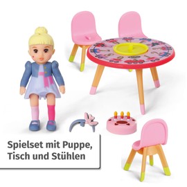 BABY born Minis 906170 Zapf Creation Birthday Playset with Lea Doll, Birthday Table and Chairs, White