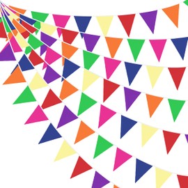 32Ft Colorful Banner Rainbow Triangle Pennant Flag Multicolor Fabric Bunting Garland for Grand Opening Kids Birthday Party Celebrations Classroom Outdoor Garden Festivals Hanging Shops Decorations