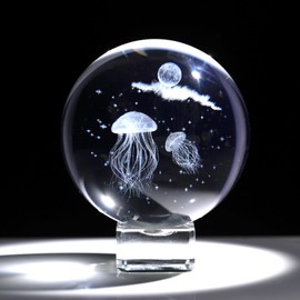 Movdyka 6cm/2.36 in. Crystal Ball Engrave 3D Jellyfish with Stars Figurines, Glass Paperweight Jellyfish Gifts for Animal Lovers Women Home Collectible Ornaments