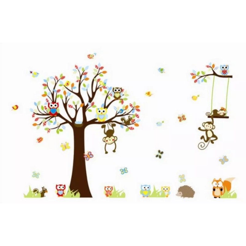 DaraBaby Vinil Decorativo Infantil Sala Cuarto Árbol Con Changos