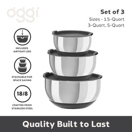Oggi Stainless Steel 3-Piece Bowl Set with Lids, (7287.0)
