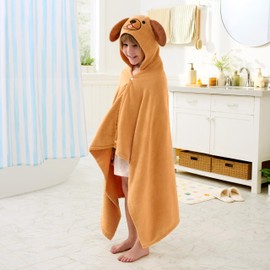 Joiedomi Hooded Towel for Kids Soft 100% Cotton Bath Beach Towel 30" x 50" for Kids 3-10 Years Toddler Pool Poncho with Hood Absorbent Swim Wrap for Boys Girls Brown Dog