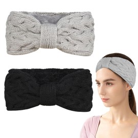 svpfuo Pack of 2 Women's Winter Headbands, Women's Winter Headband, Children's Knitted Fabric, Elastic Headband, Knitted Headband, Women, Suitable for Autumn and Winter (Black and Grey)