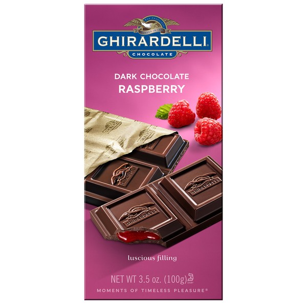 Ghirardelli Chocolate Bar, Dark & Raspberry, 3.5-Ounce Bars(Pack of 12)