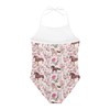 KiuLoam Pink Floral Horse Pattern Girls One-Piece Swimsuit Quick Dry