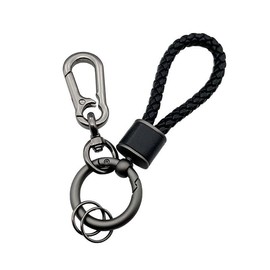 Rockyu Keychain, Men's, Women's, Genuine Leather, Braided Leather Key Ring, For Cars, Key Chain, Stainless Steel, Includes Ring, Stylish, Present, Black