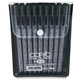 Copic Multiliner Pens - Black, Set of 9 Pens, Assorted Nibs