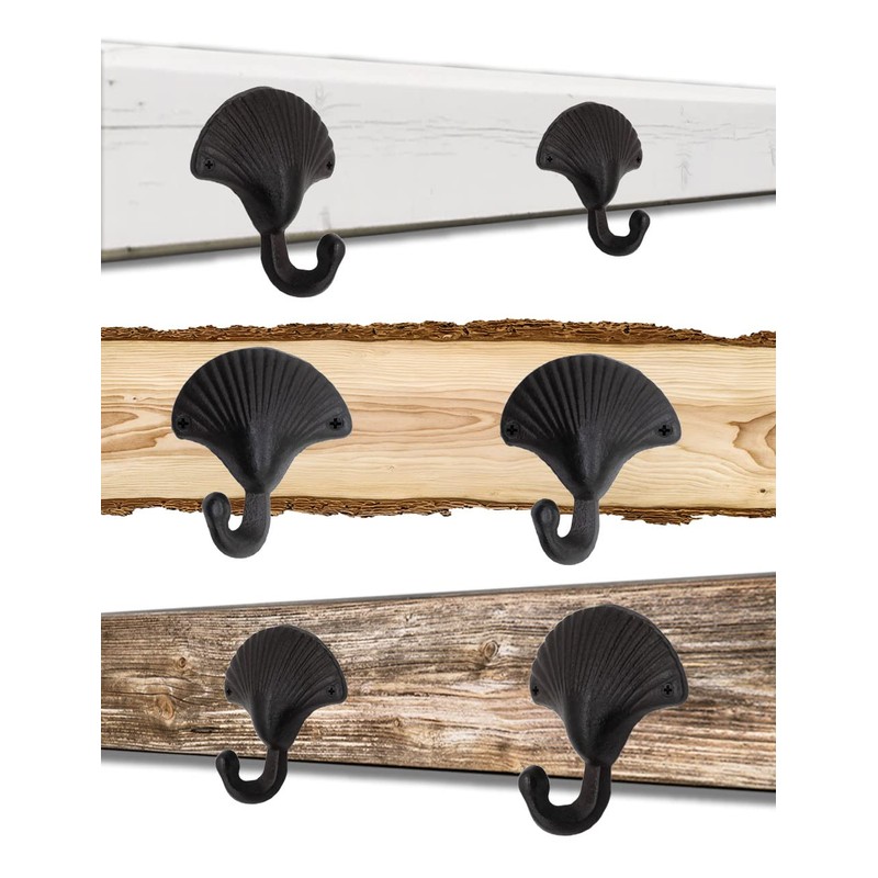 Fuxxer® Heavy Rustic Iron Hooks Wall Hooks Shell Design Black