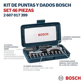 Bosch Set de Dados, Puntas y Desatornillador, 46pz.                                                                                                   
