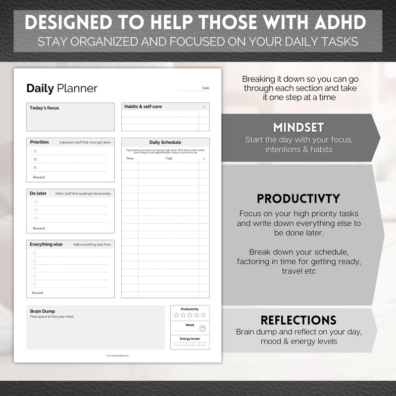 ADHD Daily Planner Notepad for Neurodivergent Adults - Productivity Daily
