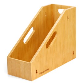 Libreshine Slim Bamboo Storage Bin with Handles – Heavy-Duty Organizer for Pans, Lids, Cutting Boards, Snacks & More | Open-Front & No-Drill Wall Mount | Kitchen, Pantry, Bathroom & Office Use