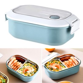 Lunch Box, Portable Leak-Proof Lunch Container Cute Design Stainless Steel for Office (Blue)