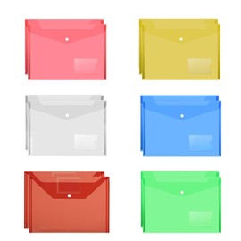 6 Assorted Color A4 Popper Wallets,12 Pcs Clear Plastic Paper Wallets for Document Storage and Office Organization Supplies - Lightweight Transparent Folders with Snap Closure