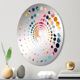 DesignQ Blissful Vibrant Swirls of Colorful Paint - Abstract Spiral Dot - 20x30 Inches - Oval Decorative Wall Mirror for Bathroom, Bedroom, Entryway, Living Room, Vanity Room and Modern Décor
