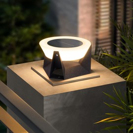 PAKEDANDUN Solar Post Light, 7.1" Modern Fence Deck Cap Lights Solar Pillar Column Lamp Waterproof Lantern 3000K Luxury LED Landscape Lighting for Flat Surface Patio Garden Decoration