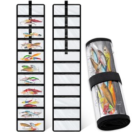Soulchen 2 Pcs Roll up Fishing Lure Wraps Set 10 Pocket Clear PVC Lure Covers for Fishing Rod Easily See Lures Hook Covers Bait Storage Protector Saltwater Tackle Boxes Bag