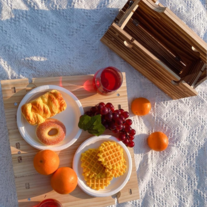 Portable Wooden Picnic Table with Storage Basket - Folding 2-in-1