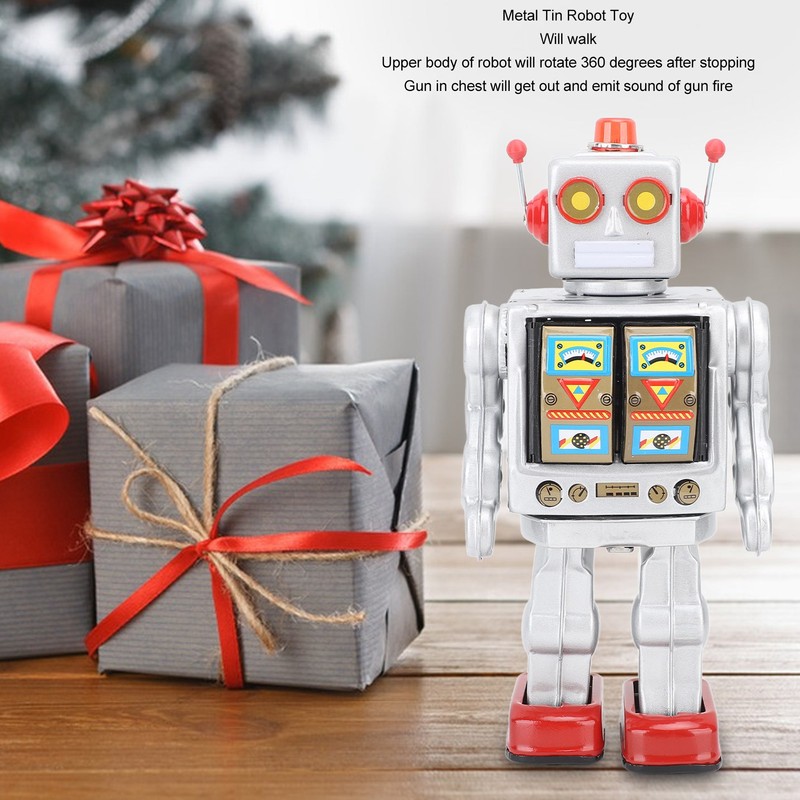 Metal Tin Robot Toy Retro Electric Rotating Figures Model Adult