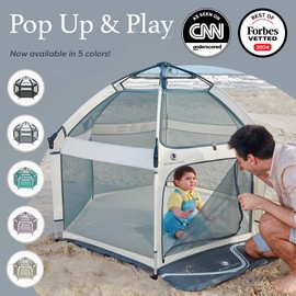 POP 'N GO PLAYPEN - Indoor & Outdoor Baby Playpen for Babies and Toddlers - Baby Beach Tent, Foldable, Portable W/Canopy, Travel Bag, & Mosquito Net - Pop Up Pack and Play Tent (Warm Ivory)