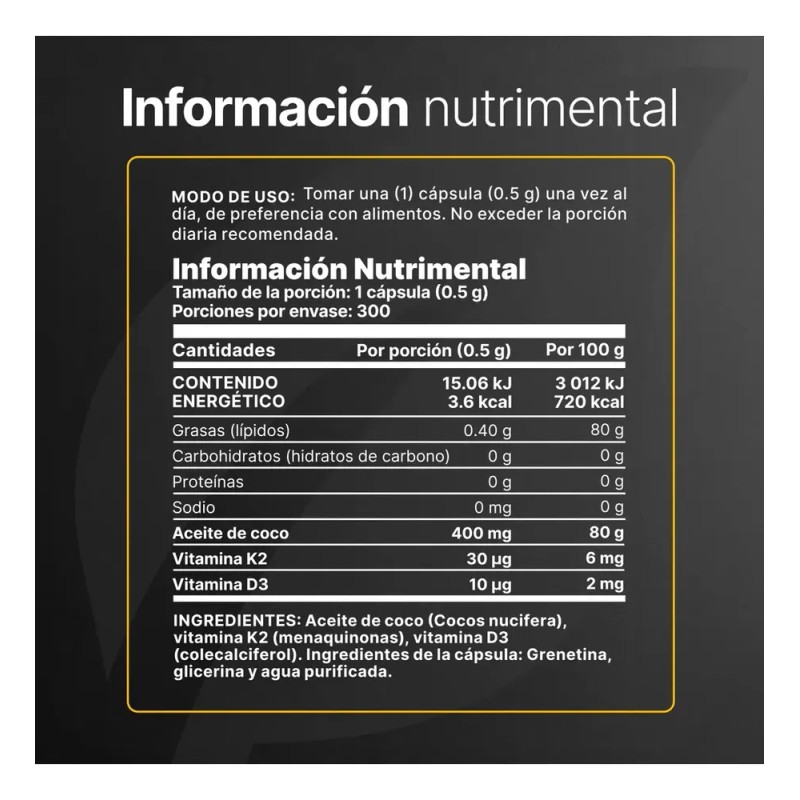 Vitamina D3 Y K2 Con Aceite De Coco Apoyo en