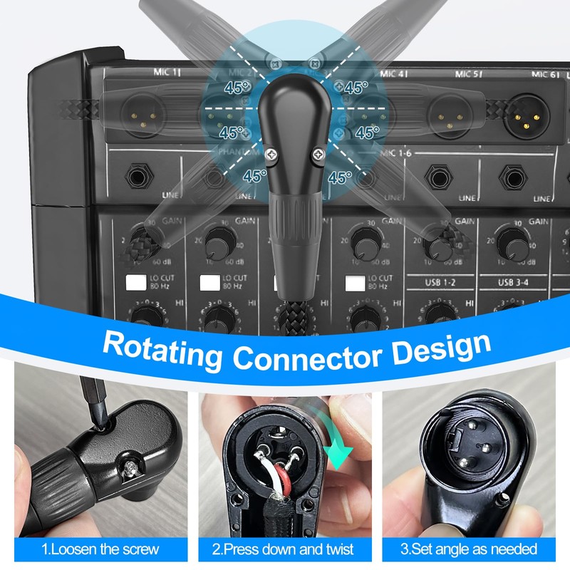 HOSONGIN Right Angle XLR Cable, Adjustable-Angle Female to Straight Male