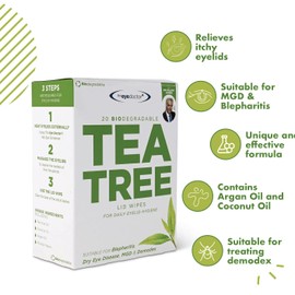The Eye Doctor Tea Tree Oil Eye Cleaning Wipes - 80 Cloths for Single Use - Suitable for Sensitive Eyes, Dry Eyes, Blepharitis, MGD & Demodex - Environmentally Friendly, Biodegradable