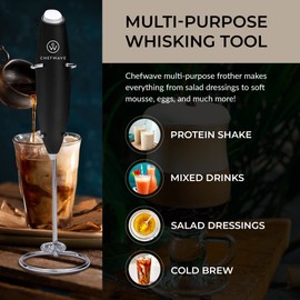 Chefwave | Powerful electric milk frother with stand | Milk frother handheld drink mixer and matcha whisk| BATTERIES INCLUDED! drink mixer handheld | Hand frother, electric stirrer coffee mixer wand