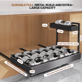 1-Pack L-Shape Expandable Under Sink Organizer with 3 Ball-Bearing Slide Rails,2-Tier Pull-Out Under Cabinet Storage Shelf for Kitchen & Bathroom,Height-Adjustable Slide-Out Cabinet Drawer-Black