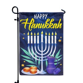 Hanukkah Decorations Outdoor, Happy Hanukkah Garden Flag Menorah Candles Star of David Decors 12x18in
