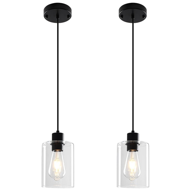 ZSMIHDOH Glass Pendant Lights Kitchen Island 2 Pack, Black Kitchen