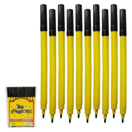 IRO Felt Tips Colouring Pens, BLACK, Pack of 10, Draw Sketch Colour Mark Write Felt Pens, School Office Home Classroom Ideal Use, iZOFAX Black Ball Pen