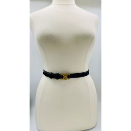 Miss Fu Womens Black Leather Belt Brass Buckle Classic Style Fashion fits Waist 24”-33”