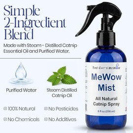 The Cat's MeWow - MeWow Mist - All Natural Extremely Potent Catnip Spray for Toys, Teasers, Kickers, Beds, Towers, Scratchers, and More. 8 fl oz Made in America