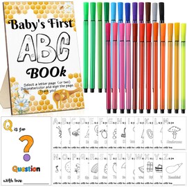 Geelin Fun Baby Shower Game First ABC Book Sign 26 Coloring Card Alphabet A to Z Coloring Card 24 Watercolor Pen for Baby Shower Party Activities(Bee)