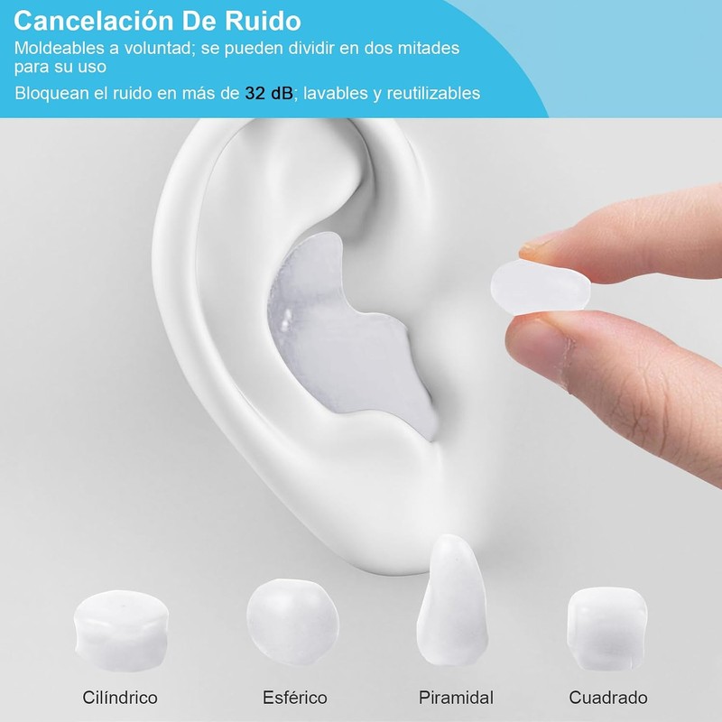 36Pzs Tapones de Oídos para Dormir Silicona, Moldeable, Impermeable
