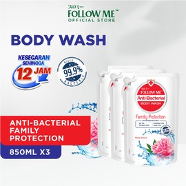 FOLLOW ME [TRIPLE PACK] Follow Me Anti-Bacterial Body Wash Refill Pack 850ml (Family Protection)