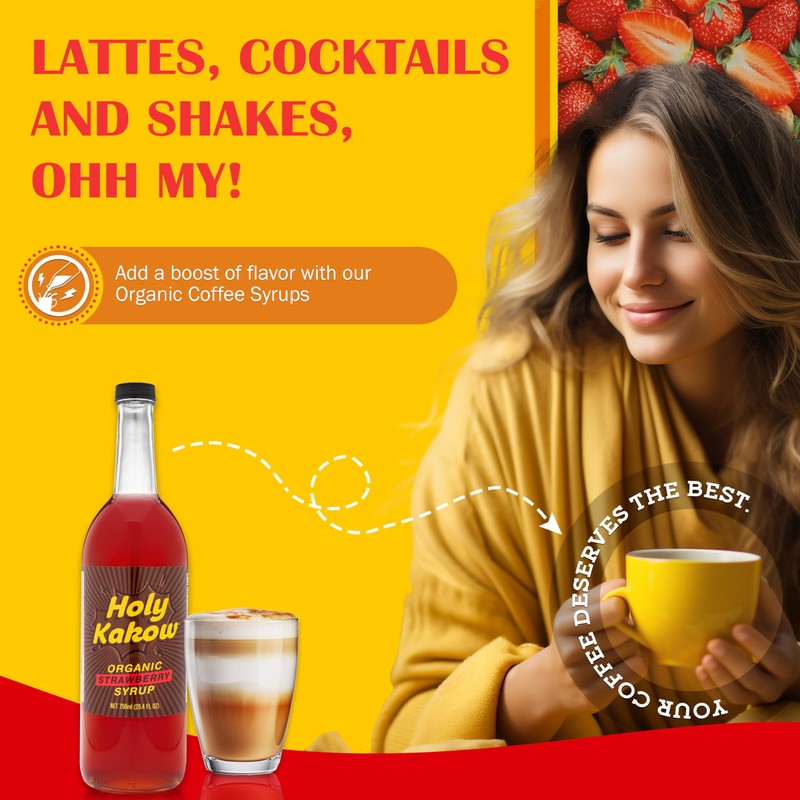 Holy Kakow Organic Strawberry Syrup - Strawberry Syrup for Drinks,