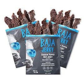 Baja Beef Jerky - 100% All Natural Beef Jerky, Keto Jerky, Gluten Free, Low Calorie Craft Jerky, 11g Protein per Serving, No Nitrates or Added Hormones - Crackin' Pepper, 2 oz Bag (Pack of 3)