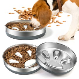 Slow Feeder Dog Bowls with Food Grade 304 Stainless Steel, Non-Slip Metal Food Bowls, Water Bowl for 20-50 Pounds Small & Medium Breed (2-4 Cups)
