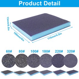 Cjueiom 6Pcs Sanding Sponges, 220 Grits Sanding Blocks, Washable and Reusable Sand Sponge, Flexible Sponge Sanding Pads, Sander Sponges for Wood, Drywall, Metal