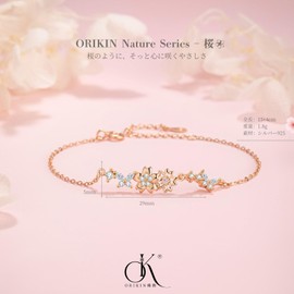 ORIKIN Women's Bracelet, Cherry Blossom Bracelet, Silver Bracelet, 925 Silver, Zirconia, Accessories, 5.9 to 1.6 inches (15 + 4 cm), Silver