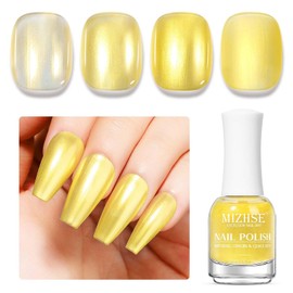 MIZHSE Quick Dry Nail Polish, Mermaid Aurora Yellow Nail Polish Air Dry Fast, 15ml/0.5 fl oz Regular Shiny Glitter Oil-based Shimmery Nail Lacquer Non-Gel Nail Art Salon Manicure Home DIY