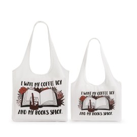 TIKONT - Bolsa de lona para mujer, reutilizable, estética, casual, para compras, para el trabajo en la playa, Book4, L