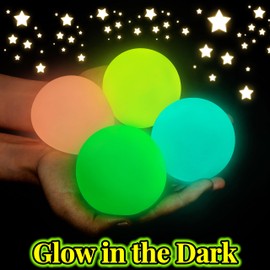 4 PCS Glow in The Dark Squishy Stress Balls for Kids Teens Adults, 2.4" Sticky Balls Fidget Toys for Party Favors | Squeeze Balls Sensory Toys for Anxiety Relief | Dough Ball Squishy Toys