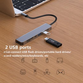 USB-C to HDTV 7-Port Adapter, Type-C Hub to HDTV 4K@30Hz USB 3.0 Output Port and USB-C Charging Port PD100W (Hub 7-Port)